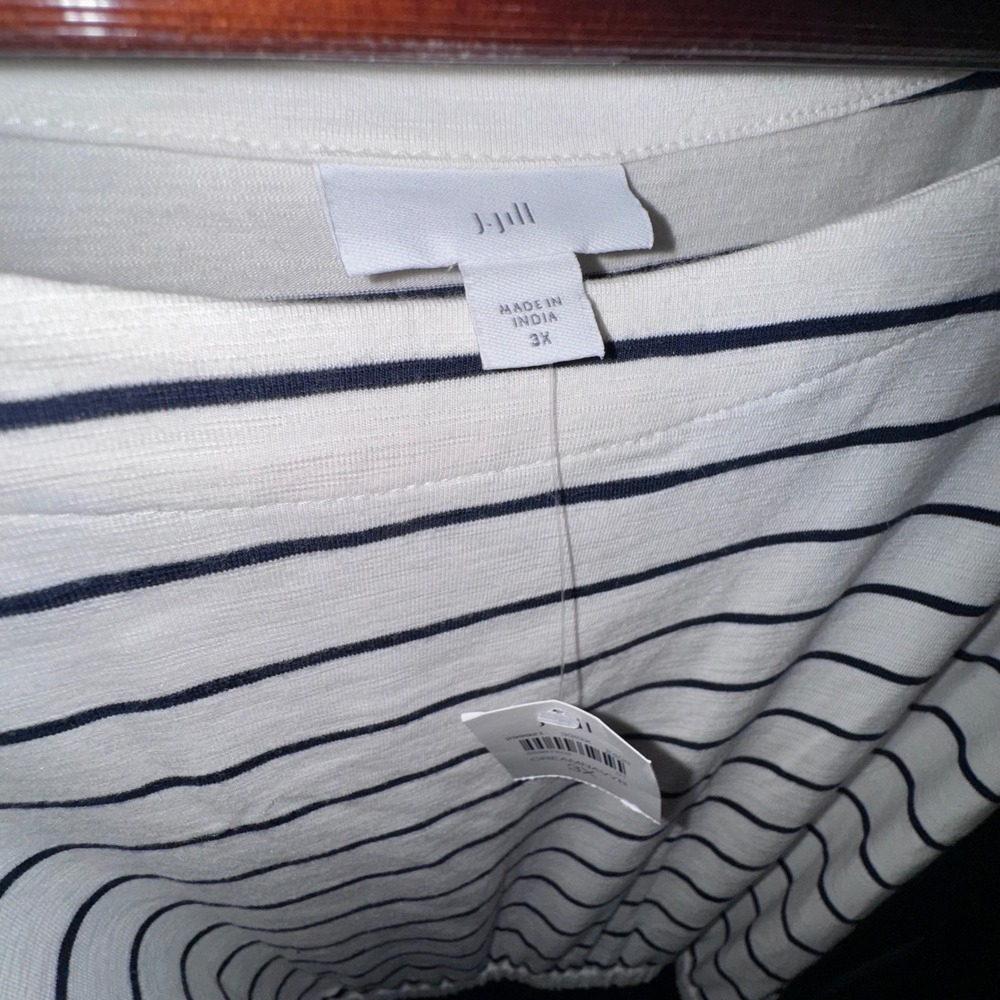 J. Jill Mixed Media Dress Womens 3X Cream Navy NWT Striped Tiered Knit Woven - Picture 3 of 12